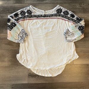Free People Tripoli Blouse Top Womens XS  Oversized Embroidered Linen Balloon